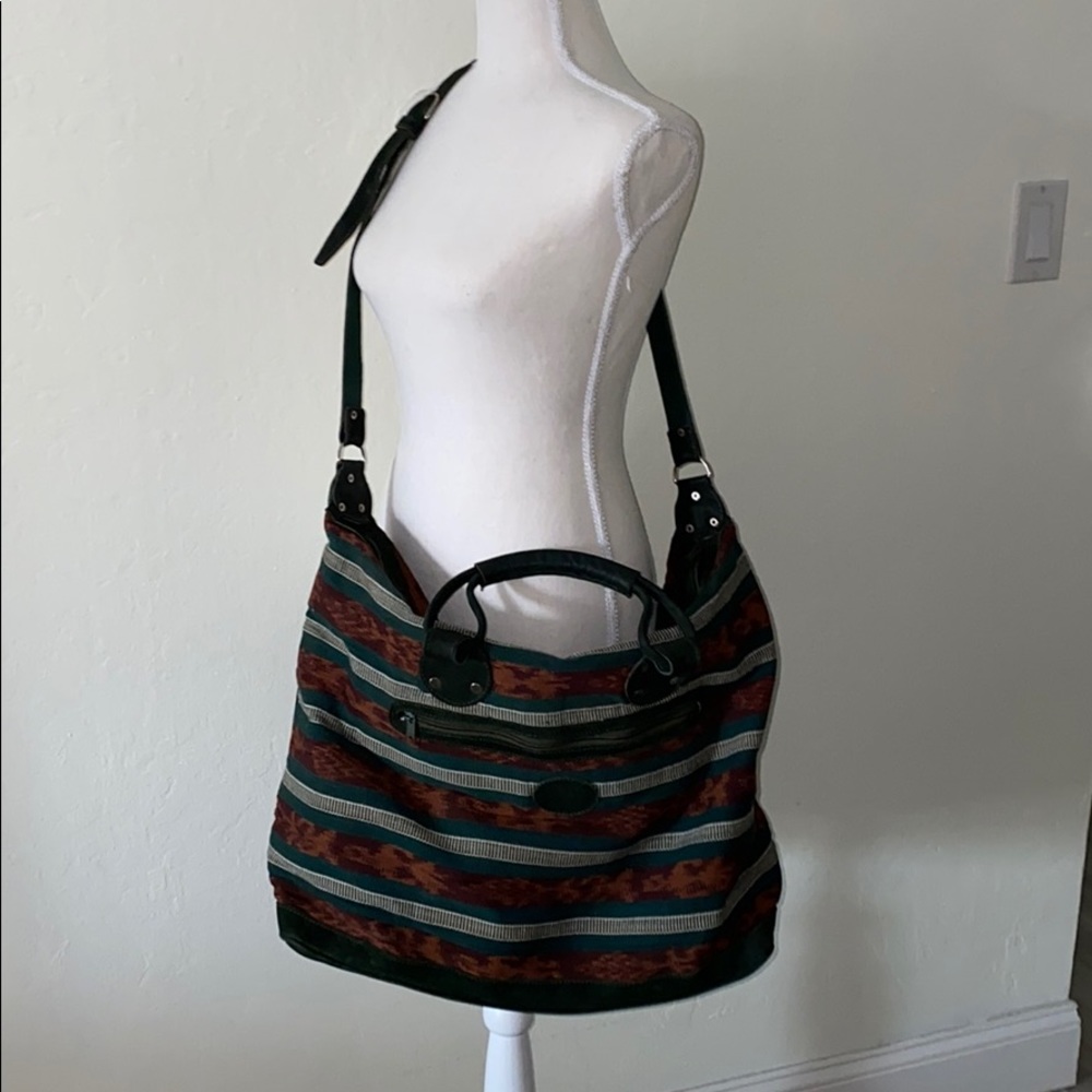 Guatemalan travel bag green, brown and white